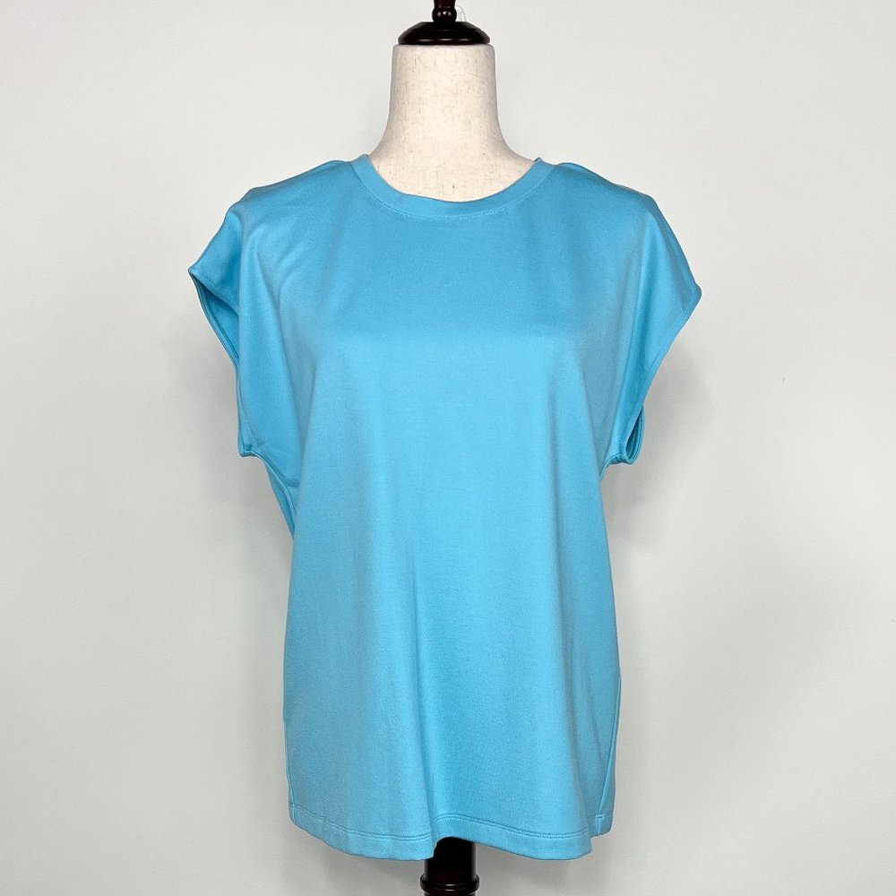 Anne Klein Siren Blue Drapey Compression Short Sleeve Top Size: Medium NWT